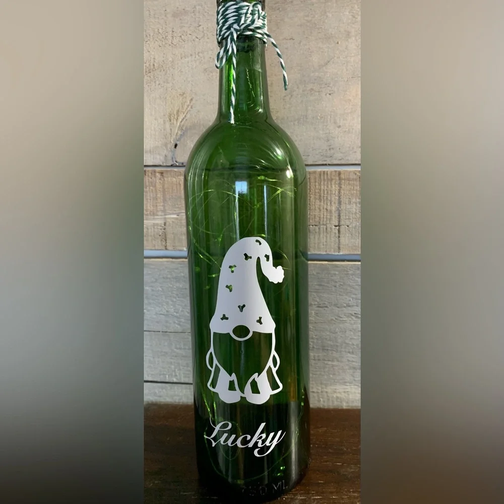 ‘Lucky’ Gnome wine bottle lantern
